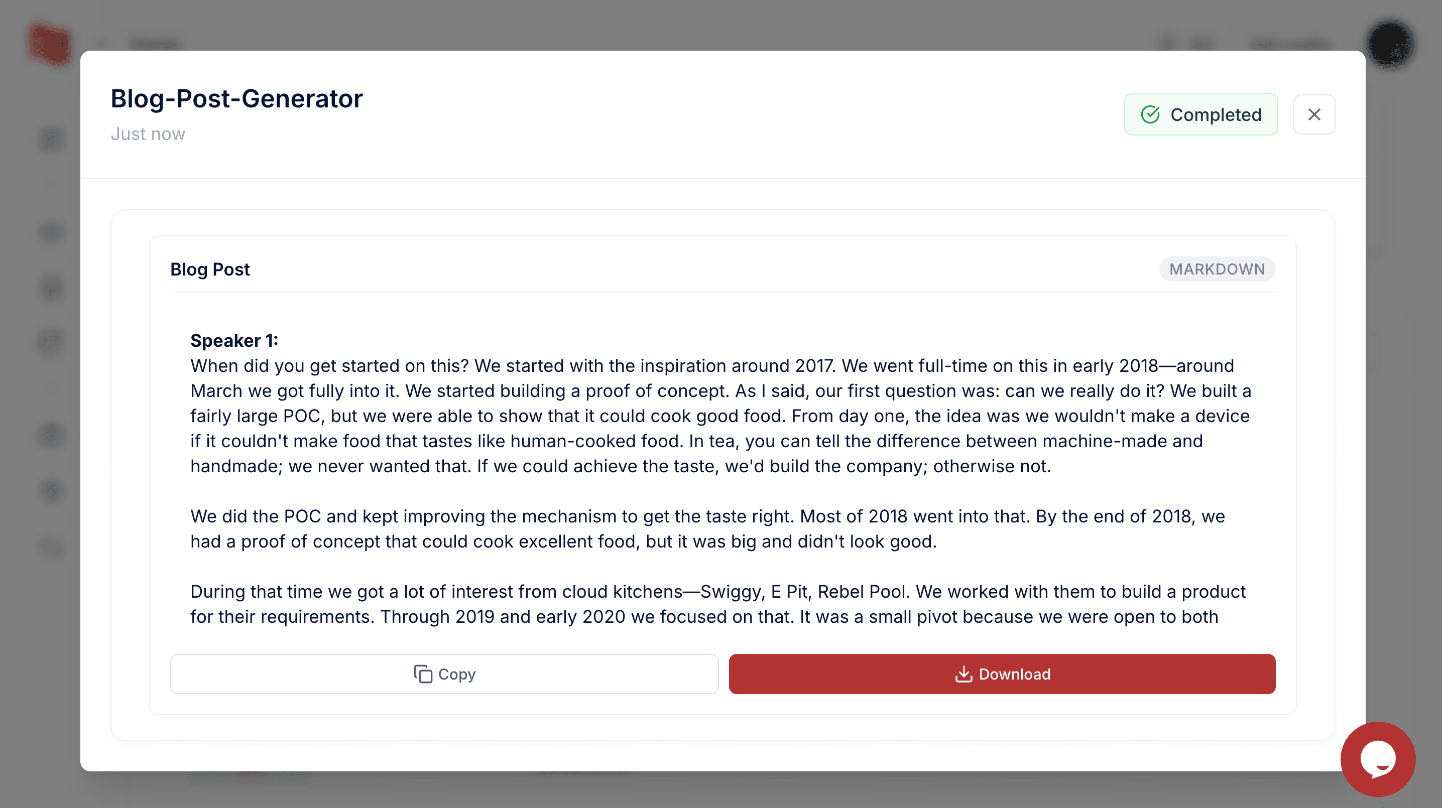 Blog post generator screenshot